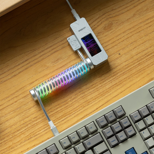 WINSHOP霓虹螺旋线一拖二HUB航插线8K电竞磁轴机械键盘数据线桌搭