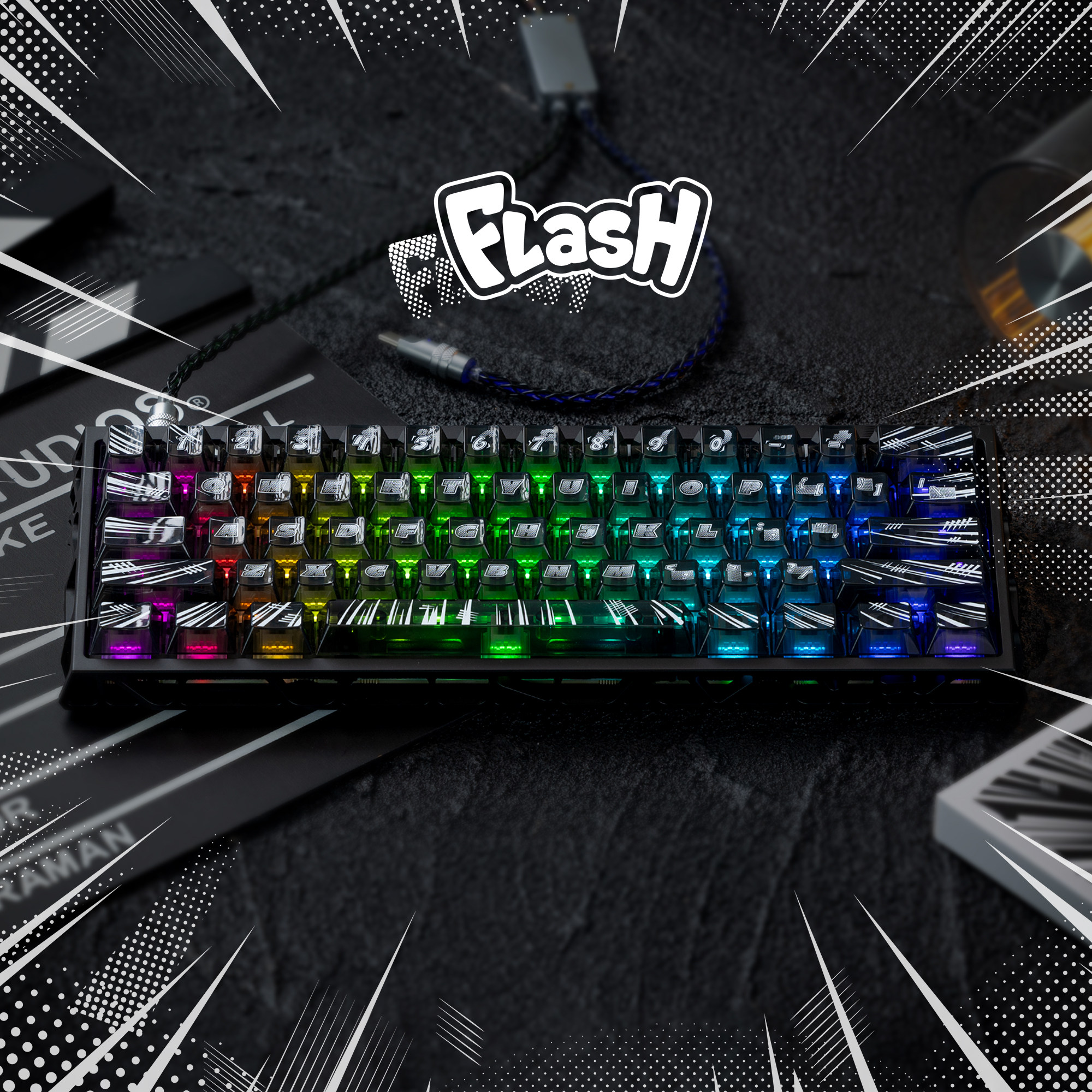 KBDfans Flash黑透/镭射60透光ABS原厂UV机械键盘键帽wooting改装图片