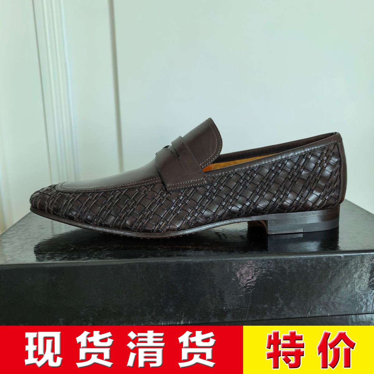 公价7000 一线品牌 M 头层牛皮 老钱风皮条编织手工乐福鞋