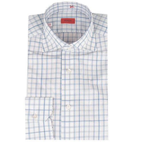 公价6200 那不勒斯顶吉 ISAIA 四季 蓝白 格纹 海岛棉 长袖衬衫