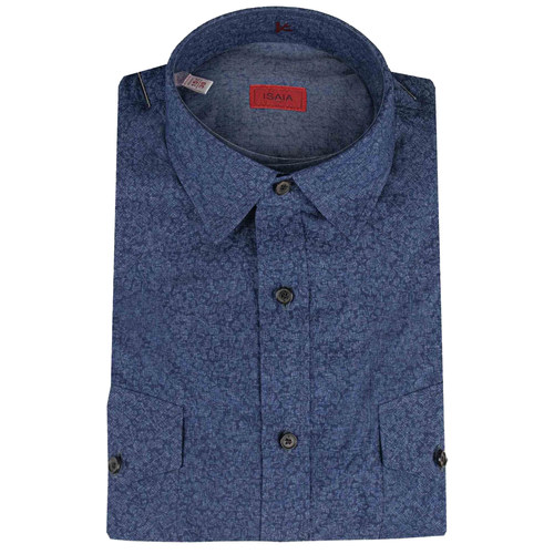 公价6200 那不勒斯顶吉 ISAIA 四季 蓝色暗纹 海岛棉 长袖衬衫