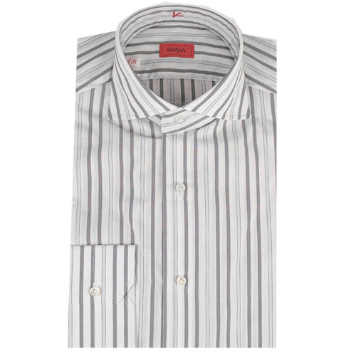 公价6200 那不勒斯顶吉 ISAIA 四季 灰色条纹 海岛棉 长袖衬衫