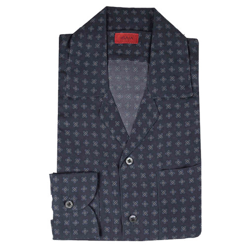 公价6200 那不勒斯顶吉 ISAIA 四季 灰蓝色 花纹 真丝 长袖衬衫