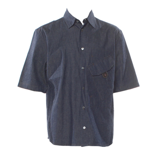 小牛皮配件轻薄海岛棉 四季 男士 短袖 调货 牛仔衬衫 发国蓝血