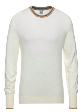 意大利产 小BC 经典一线 E 秋冬 撞色衣领 乳白色 羊毛 圆领毛衣