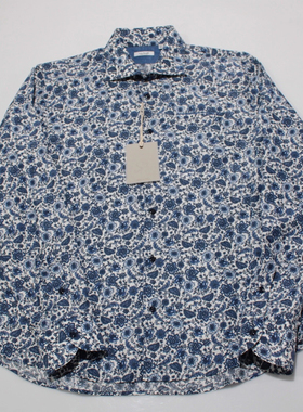 公价9000 意大利顶吉奢侈 超一线 I 四季 蓝色丝棉混纺长袖衬衫