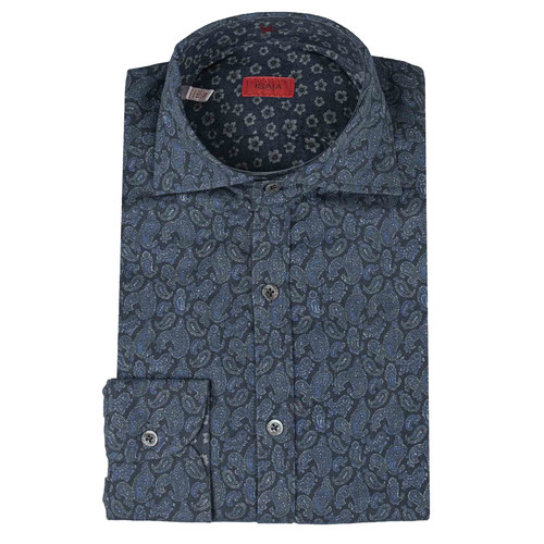 公价6200 那不勒斯顶吉 ISAIA 四季 深蓝色 花纹 海岛棉 长袖衬衫