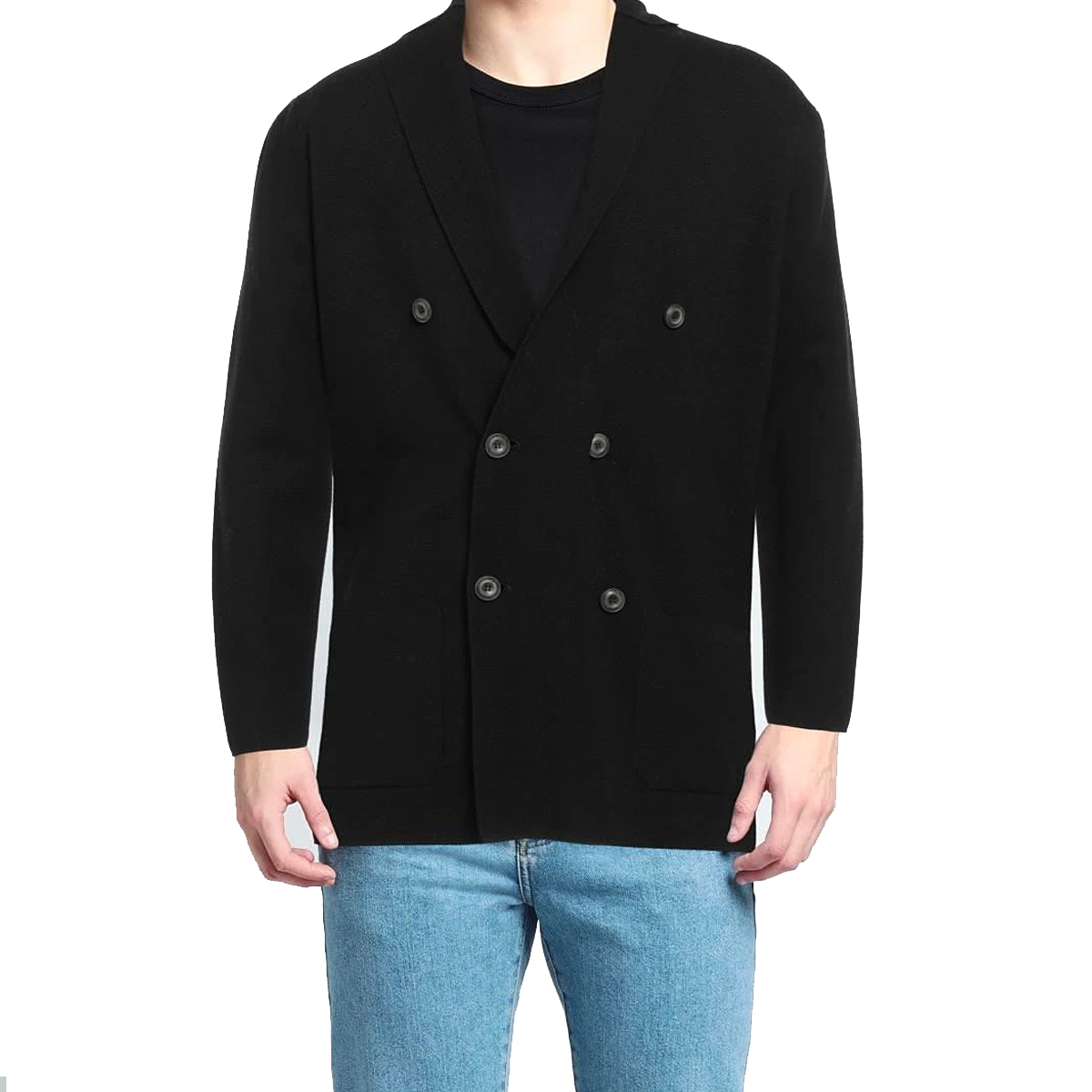 意大利高端一线 Gran sasso 秋冬 黑色双排扣羊毛老钱风毛衣