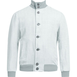 公价13000 意大利超一线 K集团旗下 春夏 撞色领袖 白色亚麻夹克