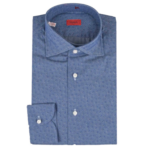 公价6200 那不勒斯顶吉 ISAIA 四季 蓝色 碎花 海岛棉 长袖衬衫