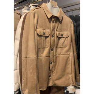 秋冬 驼色皮毛一体皮衣男