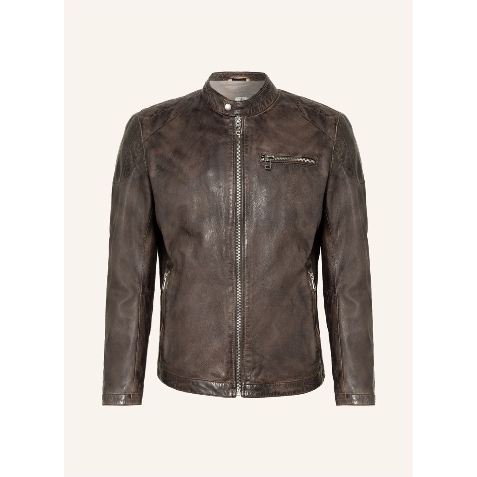 德国高端一线 milestone 秋冬  咖色小牛皮 擦色皮衣