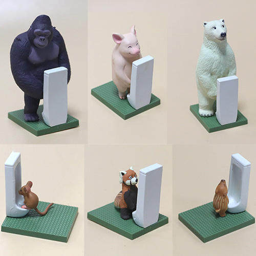 散货日本海洋堂佐藤邦雄3动物站立小便上厕所造型摆件