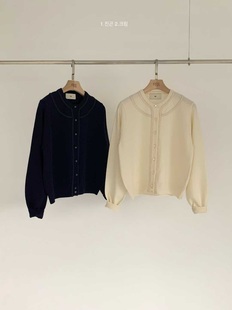 折现 25秋季新款韩国东大门egg减龄拼接圆领羊毛针织开衫毛衣