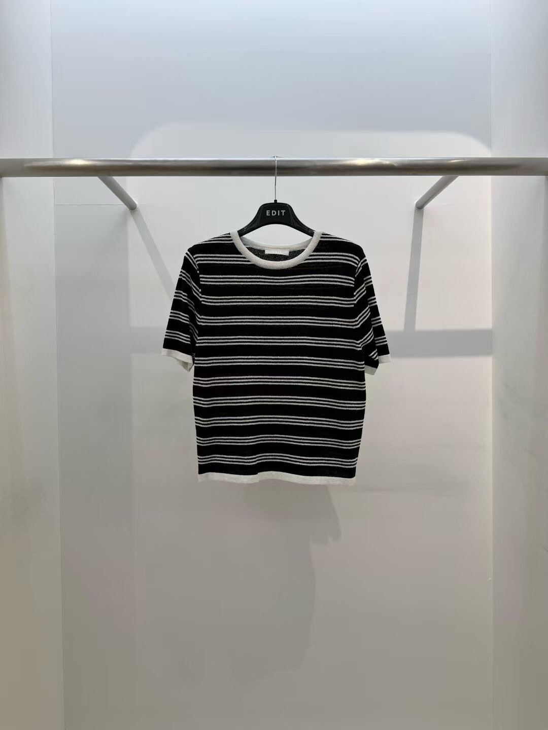 现26春季新款韩国东大门EDIT时尚拼色条纹套头短袖针织衫女