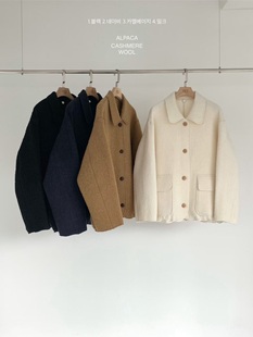 毛呢外套女 羊绒面料翻领短款 折现25秋冬新款 韩国东大门EGG经典