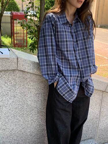 现 韩国东大门26秋季新款object减龄翻领撞色格子长袖衬衫