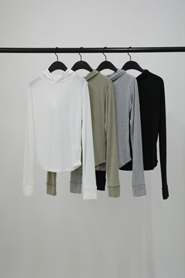 现折 25秋冬新款韩国东大门OBJECT纯色简约修身连帽长袖T恤女