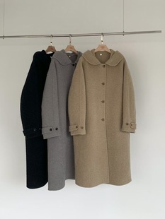 现折 25冬季新款韩国东大门egg连帽双面羊绒长款毛呢大衣外套