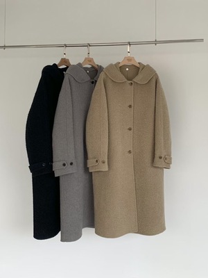 现 25冬季新款韩国东大门egg连帽双面羊绒长款毛呢大衣外套