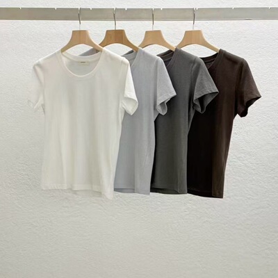 现 26春季新款韩国东大门STATEMENT女 简约百搭修身显瘦短袖T恤