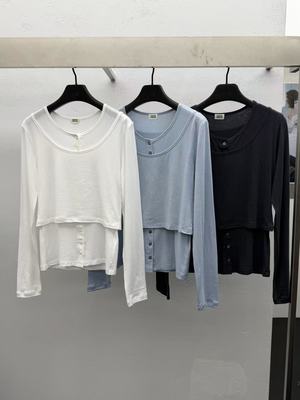 现 26春季新款韩国东大门Were Piece设计感休闲风假两件长袖T恤女