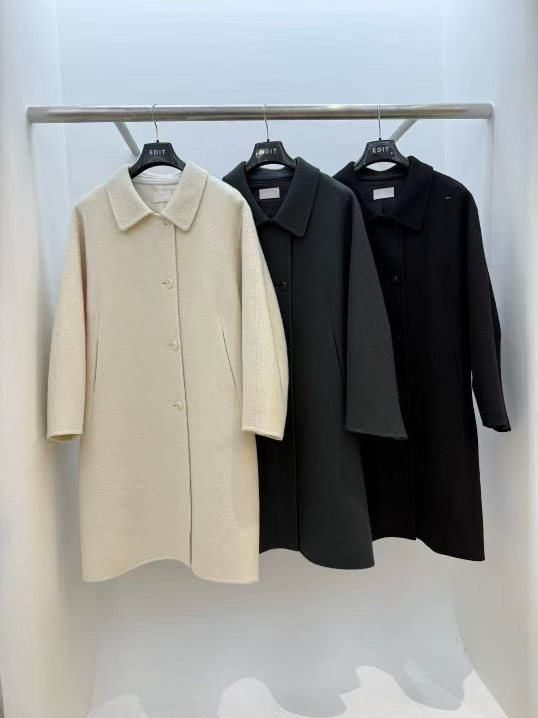 现 25秋冬新款韩国东大门EDIT长款直筒翻领羊毛外套毛呢大衣