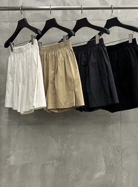 现清 韩国东大门mute经典百搭松紧腰压褶阔腿休闲短裤25夏季新款