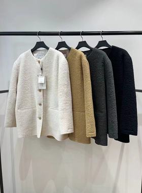 现25秋冬新款 韩国东大门February 圆领口袋羊毛 毛呢外套