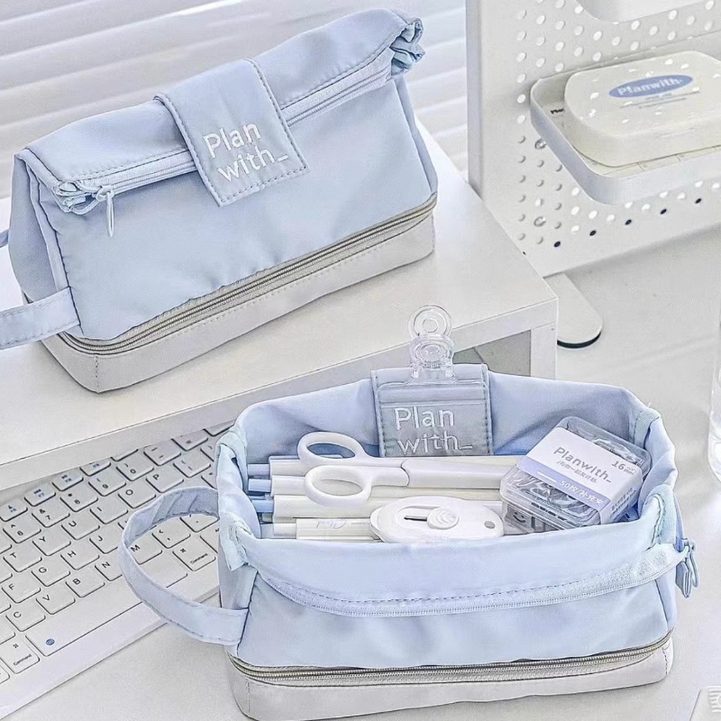 韩系简约小清新双层大容量女生上学文具盒高颜值学生笔袋