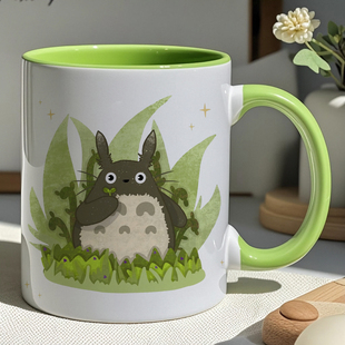 超可爱龙猫马克杯2025夏天新款 绿色卡通水杯萌ins风学生党陶瓷杯