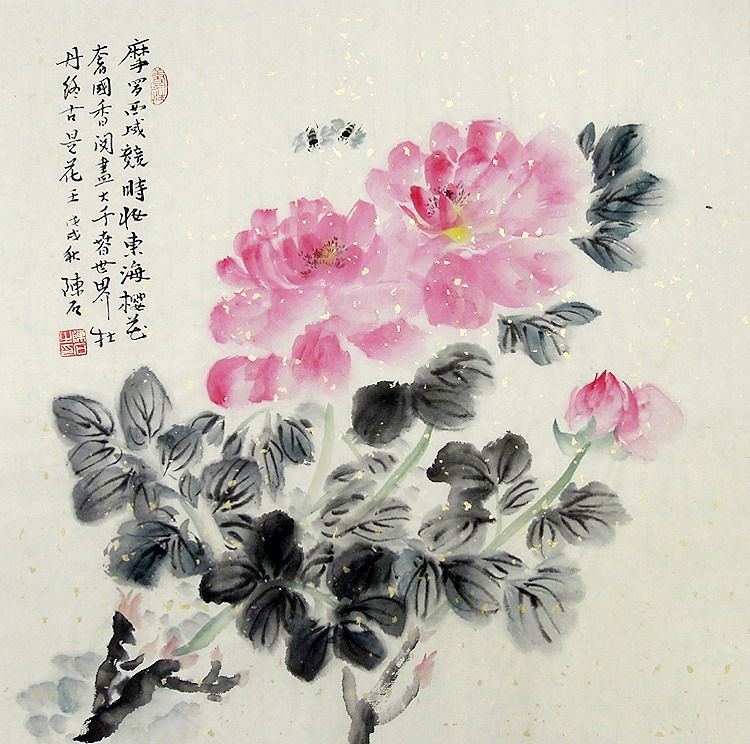 【画艺佳字画书画】c27227陈石手绘花鸟国画.富贵牡丹图.三尺斗方