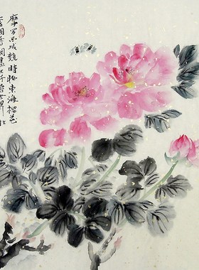 【画艺佳字画书画】C27227陈石手绘花鸟国画.富贵牡丹图.三尺斗方