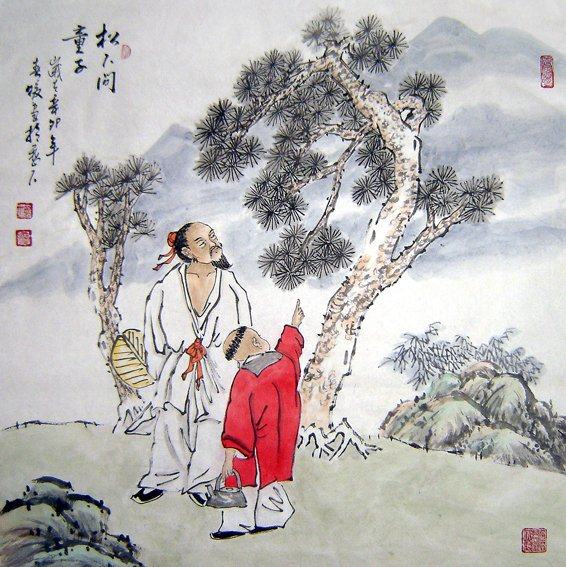 【画艺佳.字画书画】c16399李春暖人物国画.松下问童子(四尺斗方)
