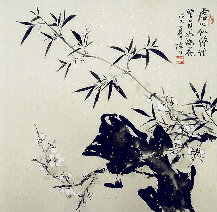 【画艺佳字画书画】c27190陈石手绘宣纸花鸟国画.梅竹图.三尺斗方