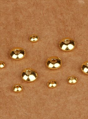 S925纯银镀24k金散珠扁珠飞碟珠算盘珠车轮珠DIY水晶串珠隔片配件