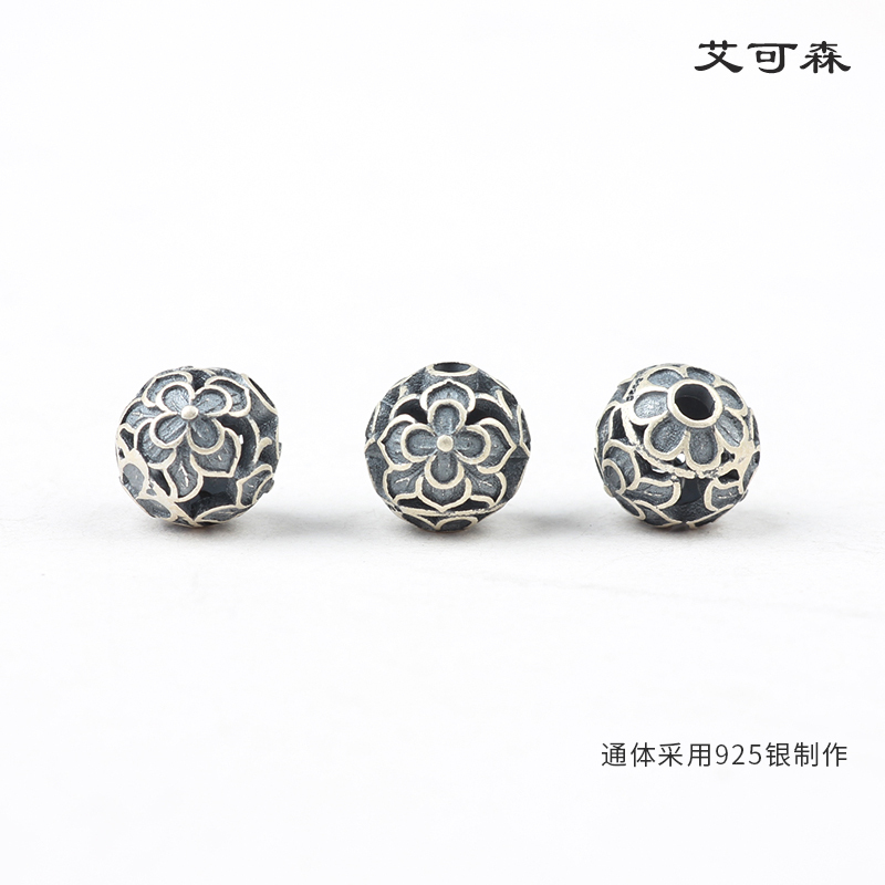 S925纯银梅花隔珠散珠diy复古泰银饰品手链佛珠108颗念珠小配件