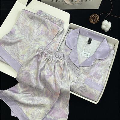 冰丝家居服套装女带胸垫睡衣