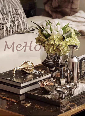 *MeHome*意式轻奢样板房民宿酒店别墅仿真花艺摆件马毛托盘花瓶