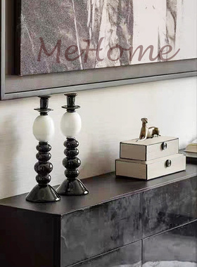 中古风侘寂风样板间民宿酒店别墅客厅边柜家饰软装搭配套装摆件