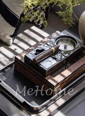 *MeHome*现代轻奢样板间民宿酒店别墅老钱风客厅雪茄酒具软装配饰