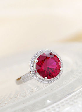 时尚简约925纯银戒指镶合成红刚