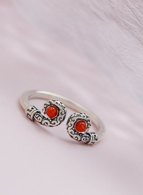 纳福阁银饰批发镶天然南红玛瑙