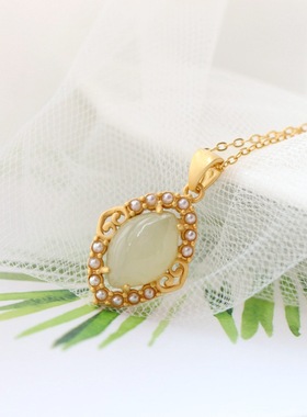 天然和田青玉古法金项坠女士复