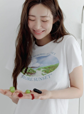 韩国小众plac正品24夏季限定清新减龄百搭印花车静媛同款白色t恤