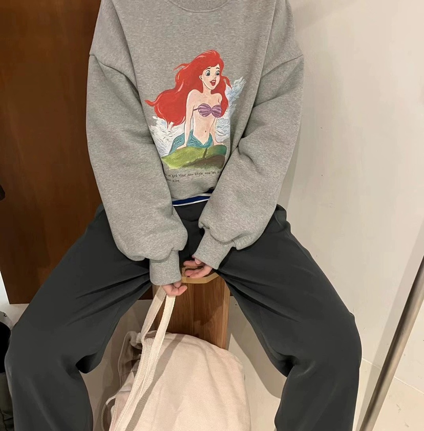 现~dohwaji东大门代购2024韩国春款百搭洋气卡通美人鱼套头卫衣女