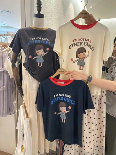 韩国东大门代购pepper新款小女孩可爱洋气减龄卡通印花短袖t恤