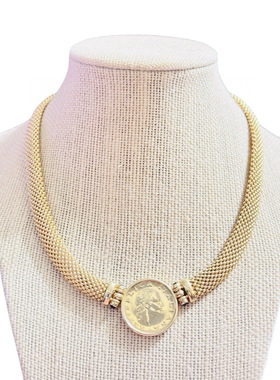 意大利银鎏金编织宽版硬币项链订金链接实价小千私询