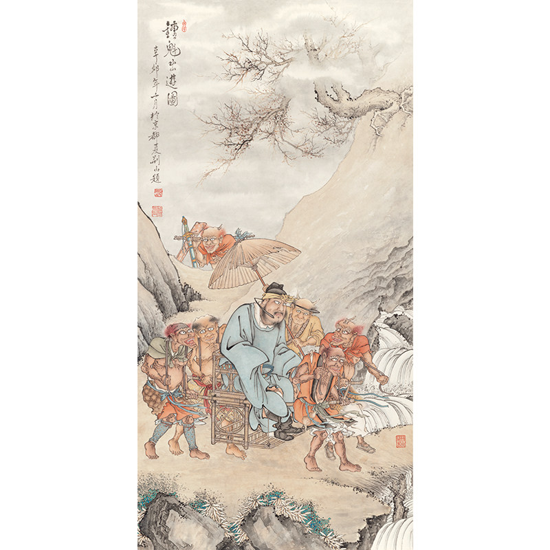 名画复制品夏荆山钟馗出游观音佛像菩萨国画艺术微喷古代装饰画