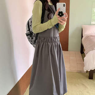 韩风通勤拼接宽松A字连衣裙女2636宽松型A字裙松 无袖 韩版 高级春季